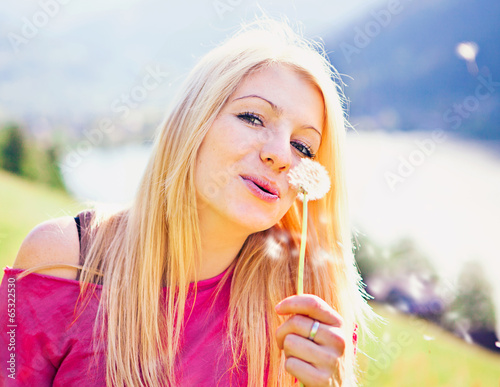 Photo: happy girl with dandelion - meadow 09 happy girl with dandelion - meadow 09