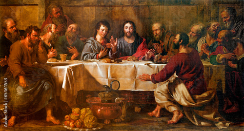 Photo: BRUSSELS - JUNE 21: Paint of Last supper of Christ in st. Nicho BRUSSELS - JUNE 21: Paint of Last supper of Christ in st. Nicho