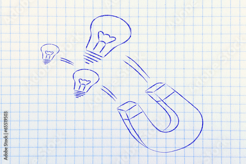 Illustration: attracting talents, funny magnet and lightbulb design attracting talents, funny magnet and lightbulb design