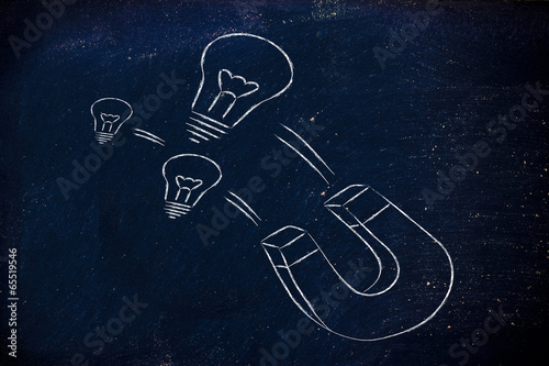 Illustration: attracting talents, funny magnet and lightbulb design attracting talents, funny magnet and lightbulb design