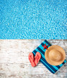 Summer accessories on wooden planks Summer accessories on wooden planks
