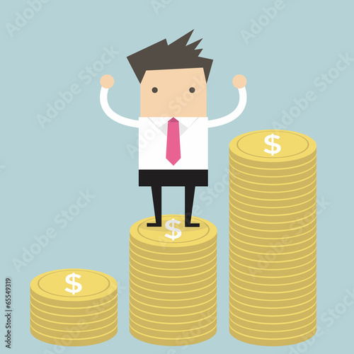 Vector: Businessman standing on gold coin Businessman standing on gold coin