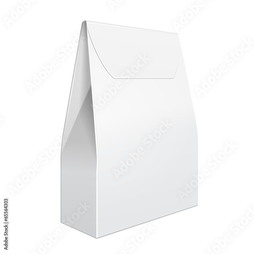 Vector: White Cardboard Carry Box Bag Packaging For Food, Gift White Cardboard Carry Box Bag Packaging For Food, Gift