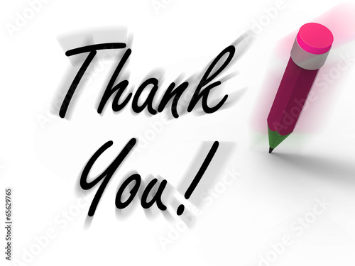Illustration: Thank You Sign with Pencil Displays Written Acknowledgement Thank You Sign with Pencil Displays Written Acknowledgement