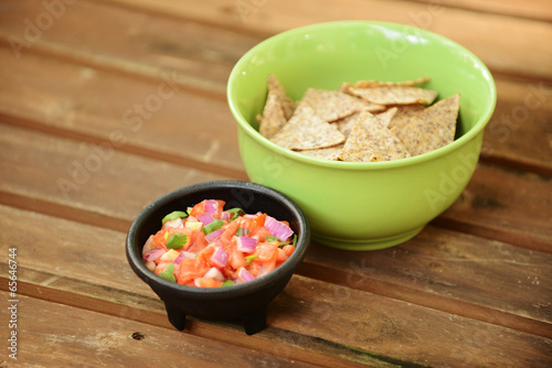 Photo: tortilla chips and pico de gallo tortilla chips and pico de gallo