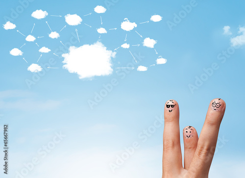 Photo: finger smiley with cloud network system finger smiley with cloud network system