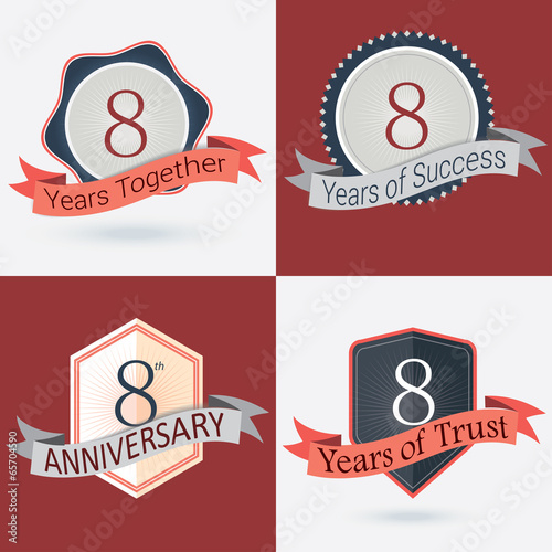 Vector: Set of Retro vector Stamps/Seal for 8th business anniversary . Set of Retro vector Stamps/Seal for 8th business anniversary .