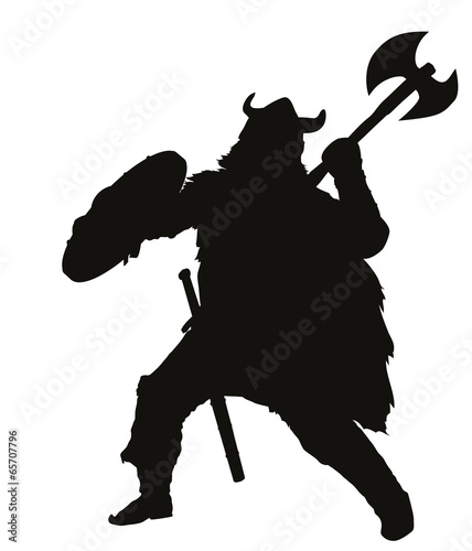 Fototapeta Fighting viking detailed vector silhouette. EPS 8