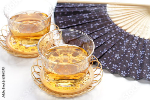 Photo: Japanese tea and fan showing the summer image Japanese tea and fan showing the summer image
