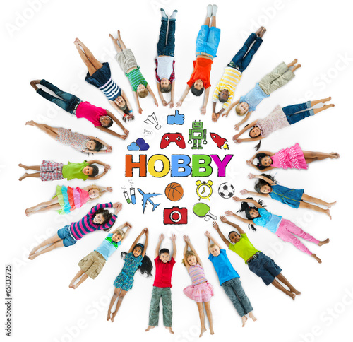 Photo: Group of Children Circle with Hobby Symbols Group of Children Circle with Hobby Symbols