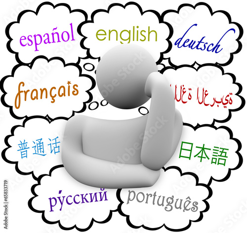 Illustration: Languages Thought Clouds English Spanish German French Languages Thought Clouds English Spanish German French