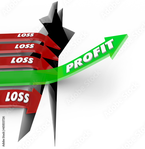 Illustration: Proft Vs Loss Making Money Revenue Arrow Over Hole Proft Vs Loss Making Money Revenue Arrow Over Hole