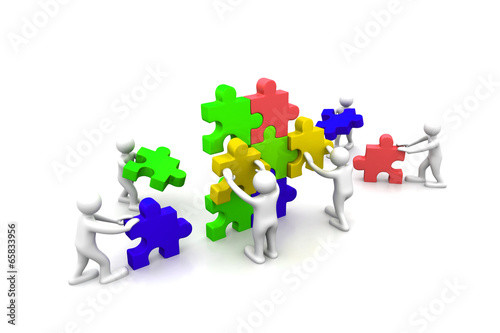 Illustration: Business teamwork building puzzles together Business teamwork building puzzles together
