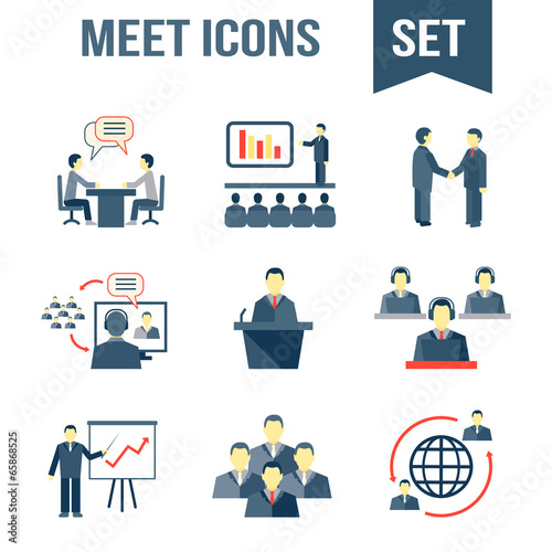 Illustration: Meet business partners icons set Meet business partners icons set