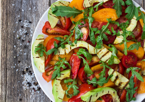 Photo: Salad of grilled avocado and multicolored tomatoes Salad of grilled avocado and multicolored tomatoes