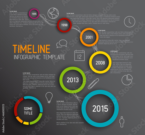 Vector: Infographic dark timeline report template with circles Infographic dark timeline report template with circles