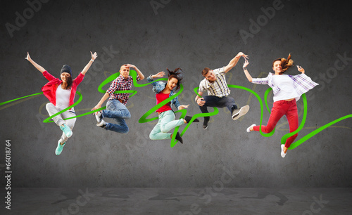 Photo: group of teenagers jumping group of teenagers jumping