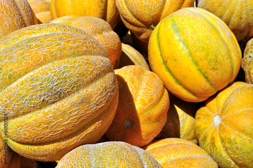 Photo: stack of ripe organic melons stack of ripe organic melons