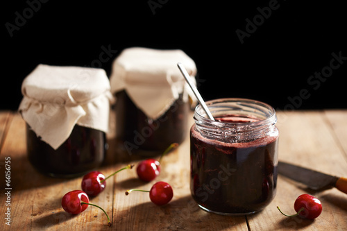 Photo: Homemade cherry jam in jars Homemade cherry jam in jars