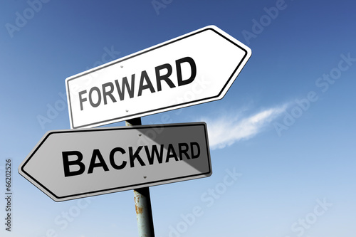Photo: Forward and Backward directions. Opposite traffic sign. Forward and Backward directions. Opposite traffic sign.