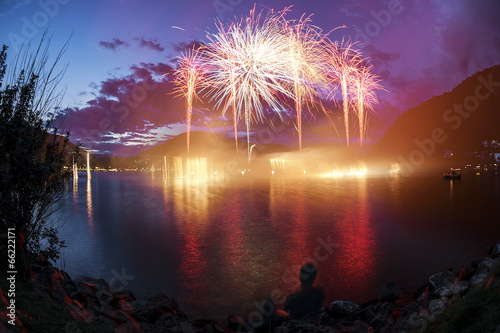 Photo: Fireworks on the Lugano Lake Fireworks on the Lugano Lake