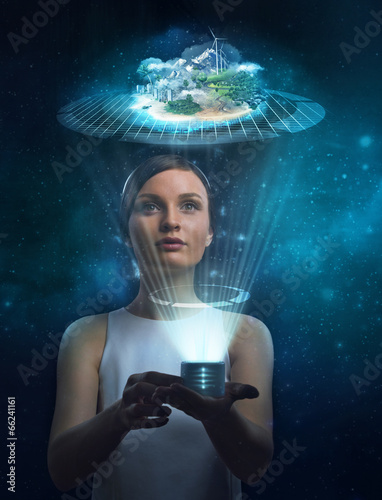 Photo: Engineer working holographic image city Engineer working holographic image city