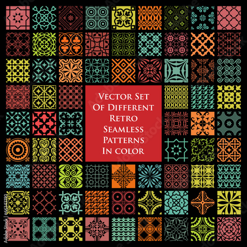 Vector: Retro seamless patterns in color on a black background Retro seamless patterns in color on a black background