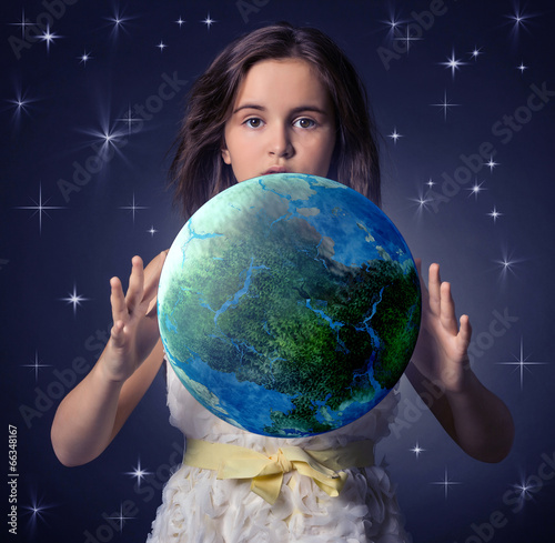 Illustration: Teen girl with planet earth in his hands. Teen girl with planet earth in his hands.
