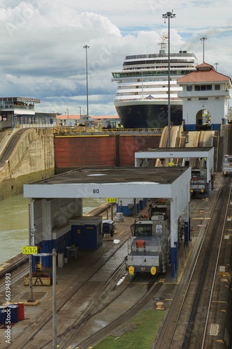 Photo: Cruise ship going through locks in Panama Canal Cruise ship going through locks in Panama Canal