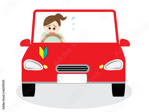 Vector: A woman scared of driving A woman scared of driving