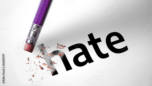Illustration: Eraser deleting the word Hate Eraser deleting the word Hate
