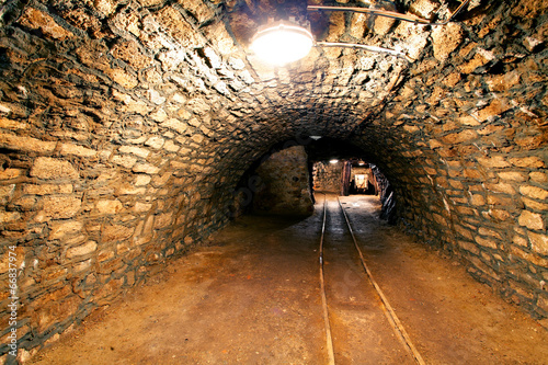 Fototapeta Underground mine tunnel, mining industry