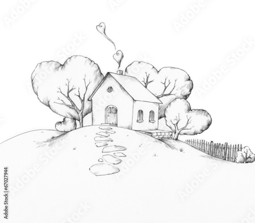 Illustration: Haus auf Hügel Haus auf Hügel