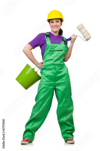 Photo: Woman painter isolated on the white background Woman painter isolated on the white background