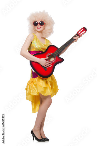 Photo: Young singer with afro cut and guitar Young singer with afro cut and guitar