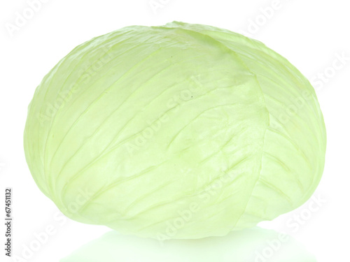 Photo: Whole green cabbage isolated on white Whole green cabbage isolated on white