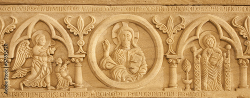 Photo: Palermo - Relief from one of the medieval tombs under cathedral Palermo - Relief from one of the medieval tombs under cathedral