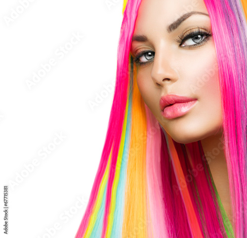 Photo: Colorful Hair and Makeup. Beauty Model Girl with Dyed Hair Colorful Hair and Makeup. Beauty Model Girl with Dyed Hair