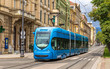 Modern tram on a street of Zagreb, Croatia Modern tram on a street of Zagreb, Croatia