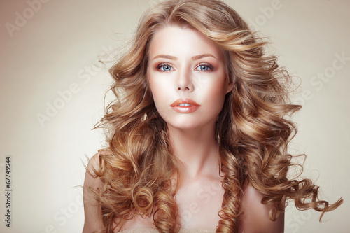  Portrait of Woman with Beautiful Flowing Bronzed Frizzy Hair