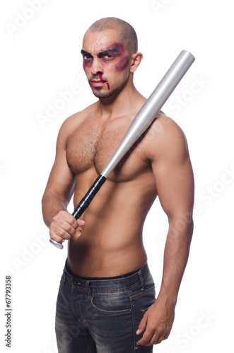 Photo: Ripped man with baseball bat on white Ripped man with baseball bat on white