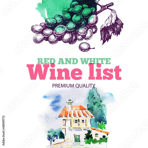 Vector: Wine list. Hand drawn sketch and watercolor illustration. Wine list. Hand drawn sketch and watercolor illustration.