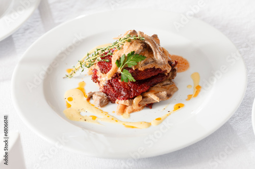 Photo: beetroot pancakes with meat sauce beetroot pancakes with meat sauce