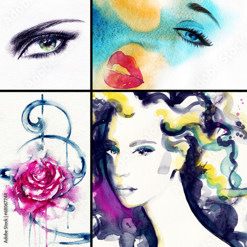 Fototapeta woman portrait .abstract watercolor .fashion background