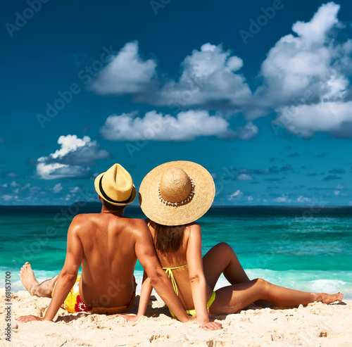 Photo: Couple on a beach at Seychelles Couple on a beach at Seychelles