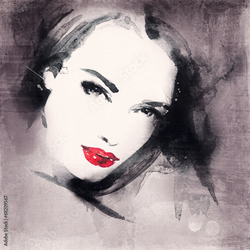  woman portrait .abstract watercolor .fashion background