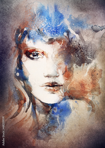  woman portrait .abstract watercolor .fashion background