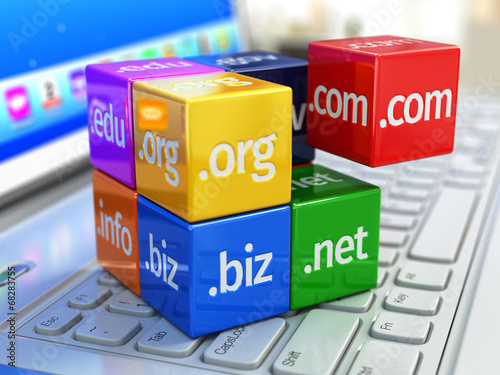 Illustration: Domain concept. Cubes on white laptop keyboard. Domain concept. Cubes on white laptop keyboard.