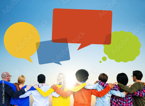 Photo: Group of People Backwards with Speech Bubbles Group of People Backwards with Speech Bubbles