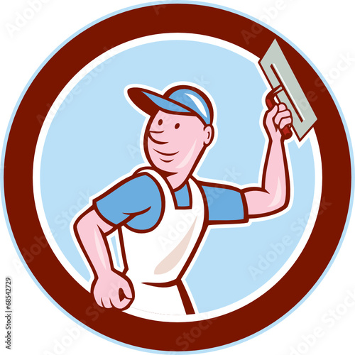 Vector: Plasterer Masonry Worker Circle Cartoon Plasterer Masonry Worker Circle Cartoon